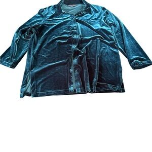 August Silk Teal Velvet Button-Up Long Sleeve Shirt Size 1X